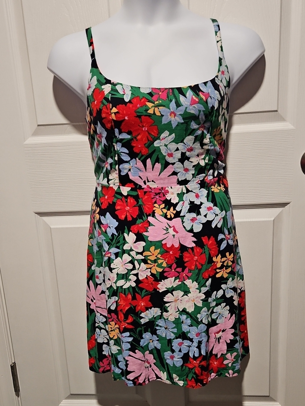 Old Navy Black Floral Mini Dress with Pink & Red Blooms